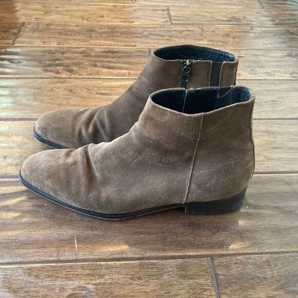 Donald J Pliner Men Ankle Boots Chelsea Size 13M Brown Suede Leather Zipper